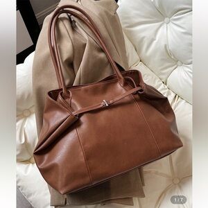 Brown PU Leather shoulder tote